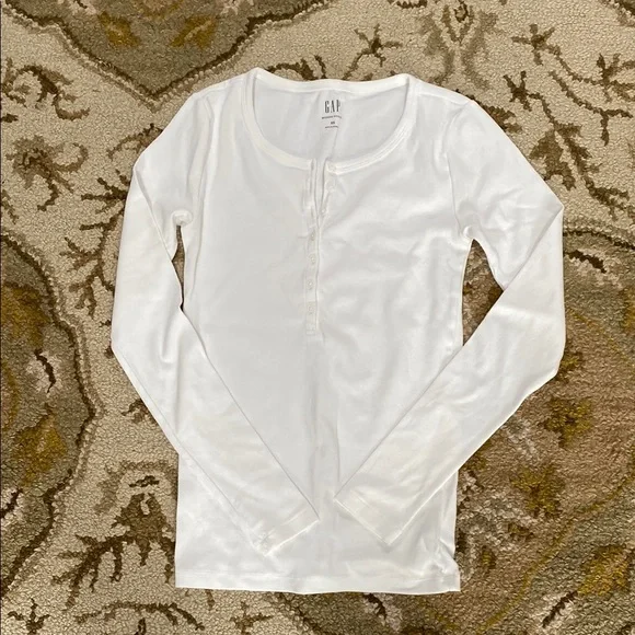 GAP White Long Sleeve Henley Shirt - Picture 1 of 1